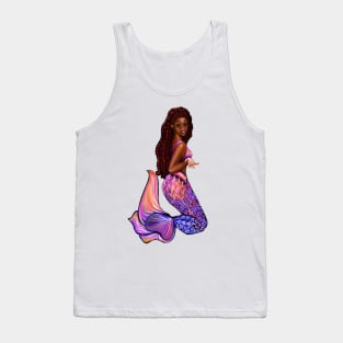 mermaid with flowing red locs,   Afro hair and caramel brown skin. Black mermaid Tank Top